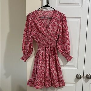 Women's Pink Floral Smocked Waist Dress